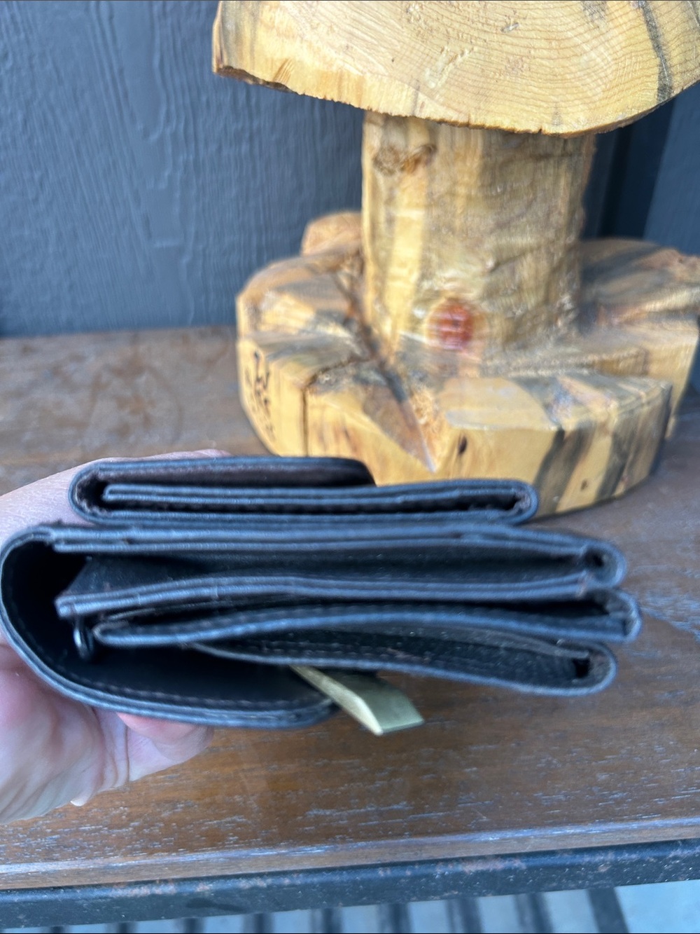 Vintage Black Faux Leather Envelope Wallet with Gold Accent - Picture 5 of 13